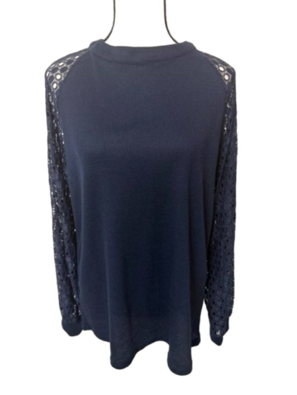 Miholl Navy Blue Lace Long Sleeve Pullover Zip Back Top Size XL #2621